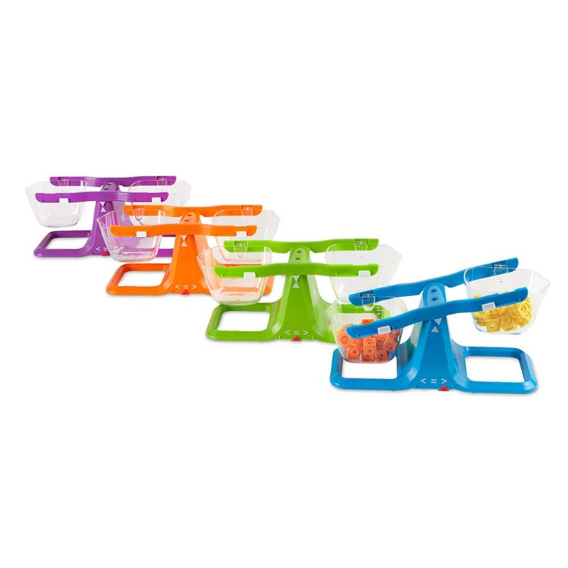 hand2mind Colorful Nestable Bucket Balance, Clear Double Bucket Balance Scale for Liquids and Solids, Easy to Assemble Kids Scale, Space Saving Storage Base, Balance Scale for Classroom (Set of 4) - Image 1