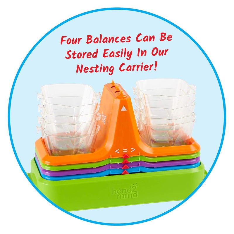 hand2mind Colorful Nestable Bucket Balance, Clear Double Bucket Balance Scale for Liquids and Solids, Easy to Assemble Kids Scale, Space Saving Storage Base, Balance Scale for Classroom (Set of 4) - Image 2