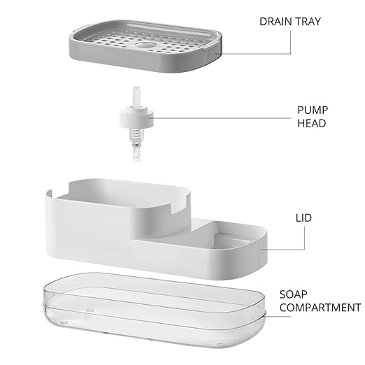 Feinerman Sink Dishwashing Soap Dispenser with Sponge Holder - 3 in 1 Liquid Soap Pump Dispenser for Kitchen & Bathroom, 400ml Durable & Rust-Proof Design, Dish Cleaner Storage Holder for Kitchen - Image 2