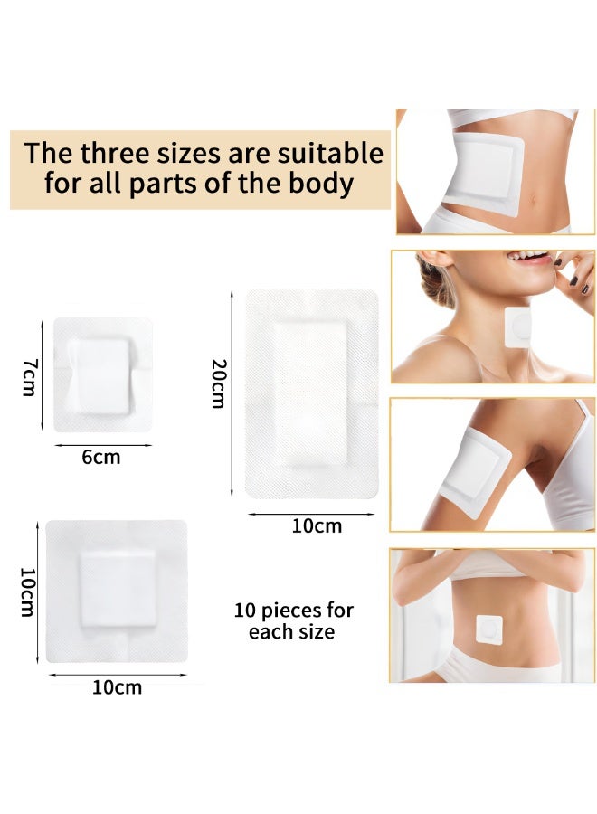 Loucky 30 Pcs Castor Oil Pack Wrap, Disposable Castor Oil Patch - Leak-Proof Self-Adhesive Patches with Gentle German Glue, 3 Sizes for Belly, Waist, Neck, Joints & Back, Organic Cotton Pads(30pcs without oil) - Image 2