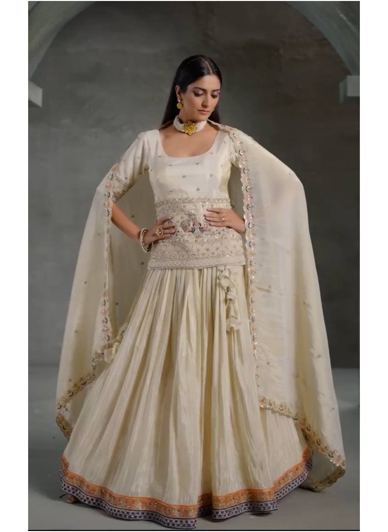 Super Asian Moonlit Muse: Chinnon Embroidered Lehenga Set with 3.5m Flair & Luxe Detailing  - Image 1