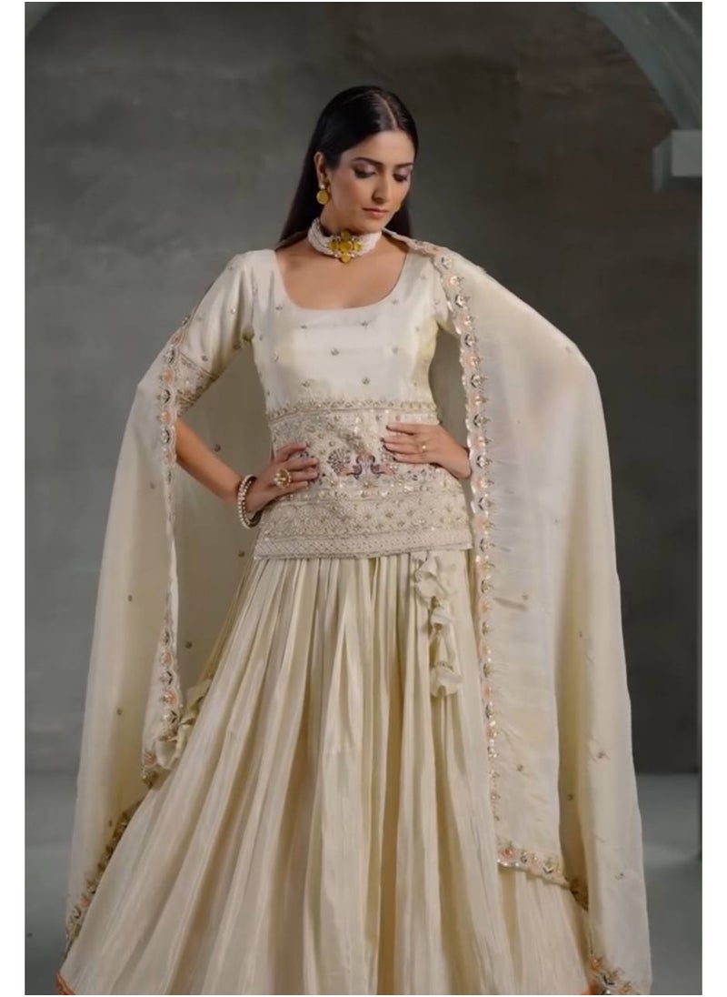Super Asian Moonlit Muse: Chinnon Embroidered Lehenga Set with 3.5m Flair & Luxe Detailing  - Image 4