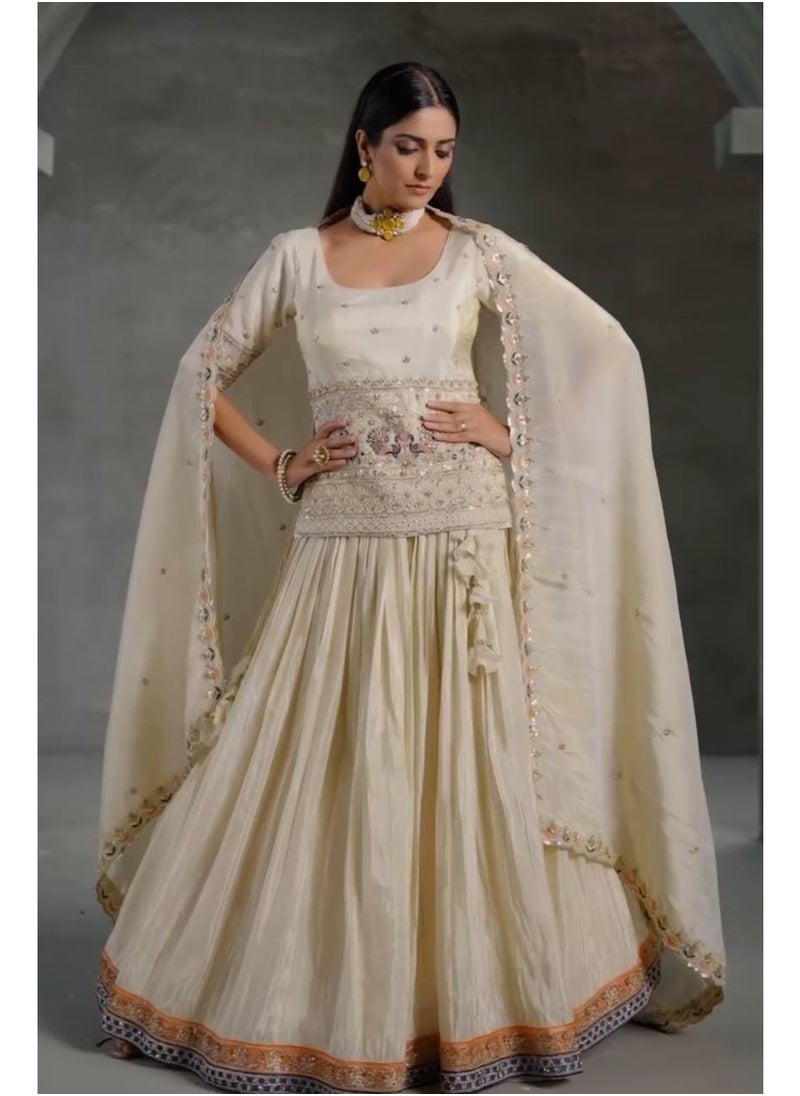 Super Asian Moonlit Muse: Chinnon Embroidered Lehenga Set with 3.5m Flair & Luxe Detailing  - Image 3