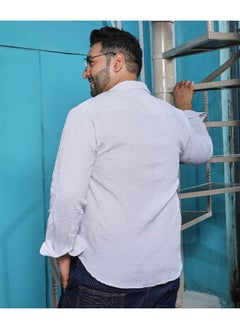 Instafab Plus Men's Chalk White Embossed Micro Check Shirt  - Image 2