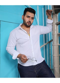 Instafab Plus Men's Chalk White Embossed Micro Check Shirt  - Image 3