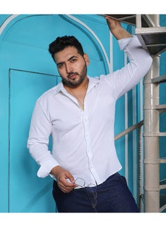 Instafab Plus Men's Chalk White Embossed Micro Check Shirt  - Image 4