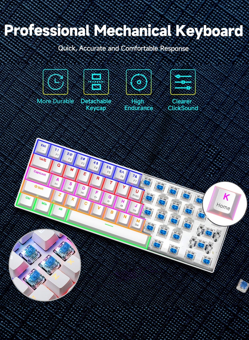 UCHUANG 60% RGB Backlit Gaming Keyboard and 7200 DPI Honeycomb Optical Mouse Combo Wired Set for PC PS5 Xbox Lightweight Mini 61-Key Blue Switch White for Gamers Daily Use - Image 4