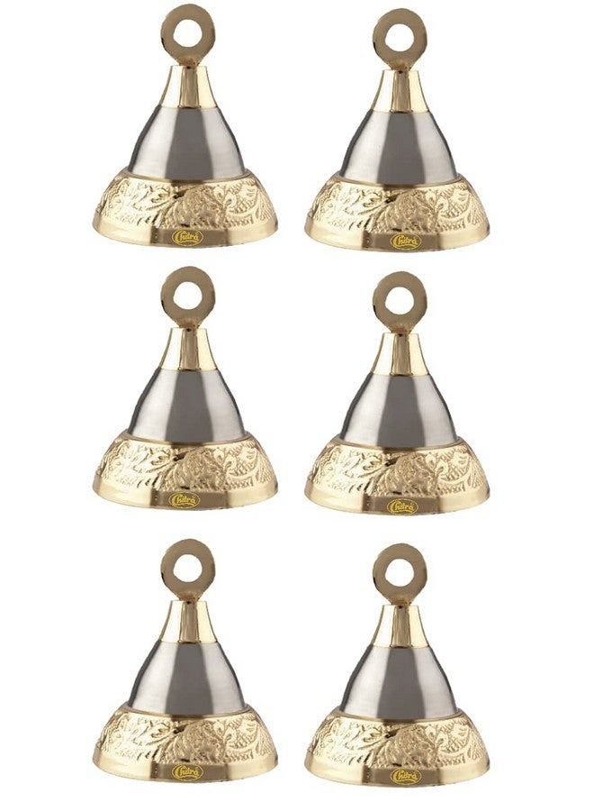 Chitra Brass Decorative Designer Bell for Pooja Rooms Pack of 6 (Gold Silver, 38mm) - Image 1