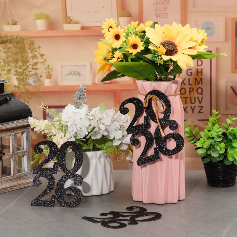 MixTeach 24 Pieces Glitter 2026 Cutouts Tags Decorations Double Side 2026 Graduation Cutouts 2026 Centerpiece 2026 New Year Decorations for Graduation New Year Party Supplies Favor(Black, 2026) - Image 3