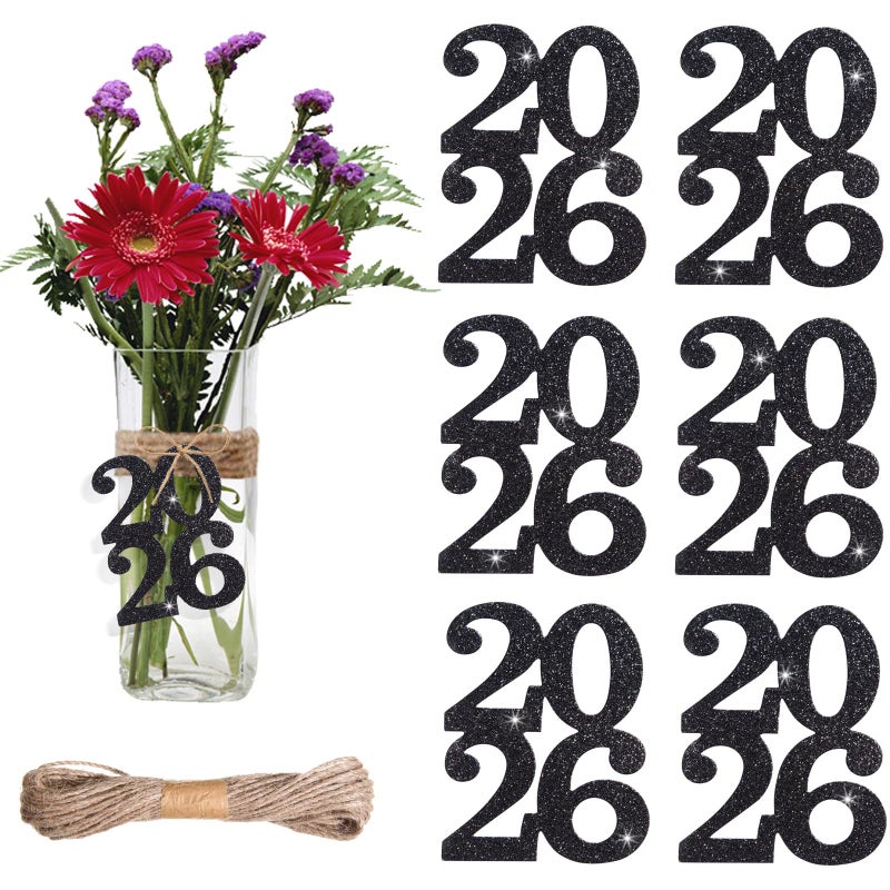 MixTeach 24 Pieces Glitter 2026 Cutouts Tags Decorations Double Side 2026 Graduation Cutouts 2026 Centerpiece 2026 New Year Decorations for Graduation New Year Party Supplies Favor(Black, 2026) - Image 1