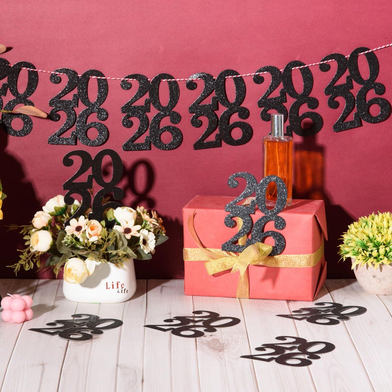MixTeach 24 Pieces Glitter 2026 Cutouts Tags Decorations Double Side 2026 Graduation Cutouts 2026 Centerpiece 2026 New Year Decorations for Graduation New Year Party Supplies Favor(Black, 2026) - Image 4
