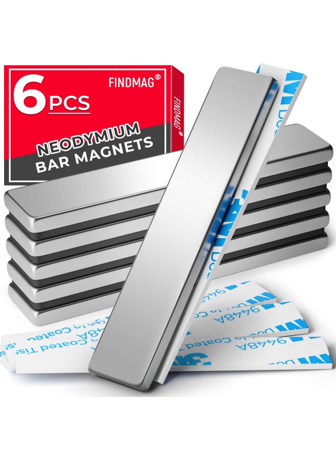 FINDMAG مجموعة FINDMAG من 6 مغناطيسات بار قوية من النيوديميوم، مغناطيسات أرض نادرة، مغناطيسات بار قوية مع لاصق مزدوج الجوانب - 60 x 10 x 3 مم - Image 1
