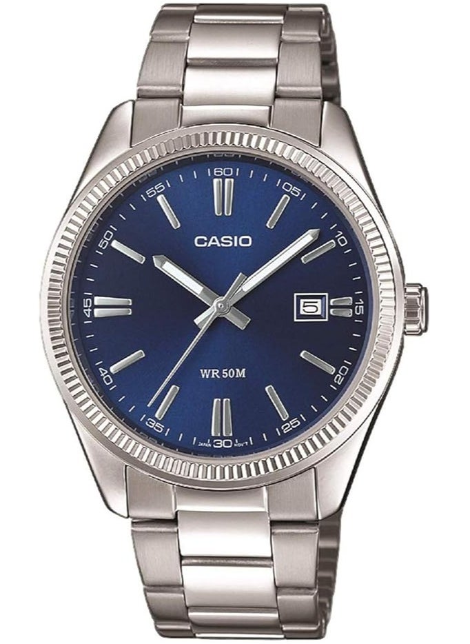 CASIO Men's Silver Analog Metal Strap Blue dial Watch MTP-1302PD-2AVEF  - Image 1