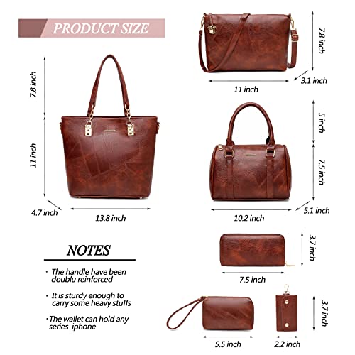 2E-youth Women Designer Purses And Handbags Set Satchel Shoulder Bags Tote Bags 6pcs Wallets (brown) - Image 3