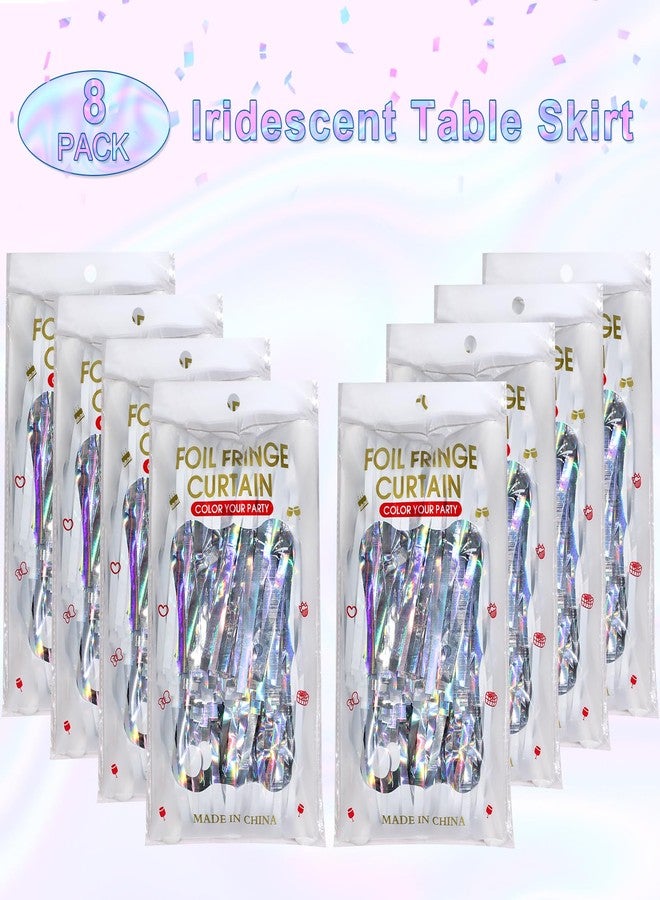 FunnyPars 8 Pack Iridescent Table Skirt, Metallic Foil Fringe Tinsel Table Skirts for Rectangle Tables, Disposable Laser Rainbow Table Skirt Iridescent Party Decorations for Birthday Wedding Holiday, 29x108Inch - Image 3
