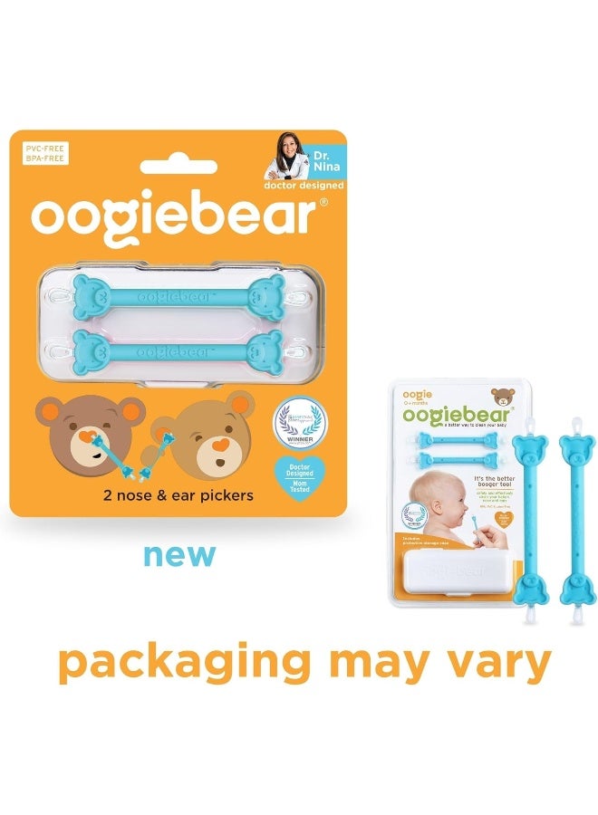 oogiebear - Nose and Ear Gadget. Safe, Easy Nasal Booger and Ear Cleaner for Newborns and Infants. Dual Earwax and Snot Remover. Aspirator Alternative - 2 pack with case - BLUE - Image 3