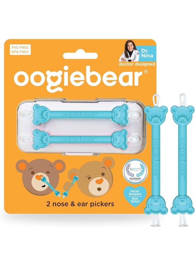 oogiebear - Nose and Ear Gadget. Safe, Easy Nasal Booger and Ear Cleaner for Newborns and Infants. Dual Earwax and Snot Remover. Aspirator Alternative - 2 pack with case - BLUE - Image 1