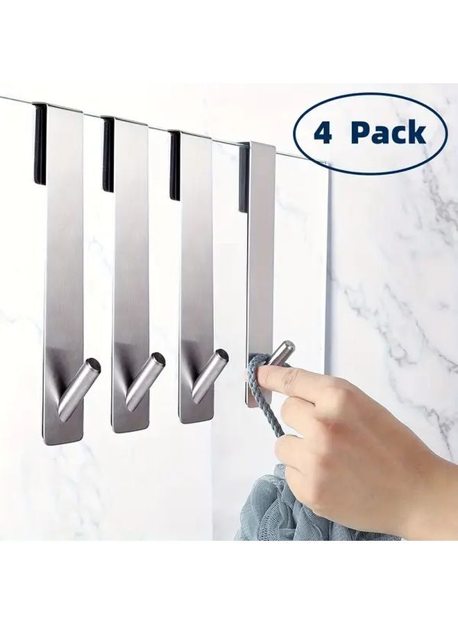 4 Pack Silvery Stainless Steel Shower Door Hooks Heavy Duty 50LB Load Bearing Towel Hangers - Image 3