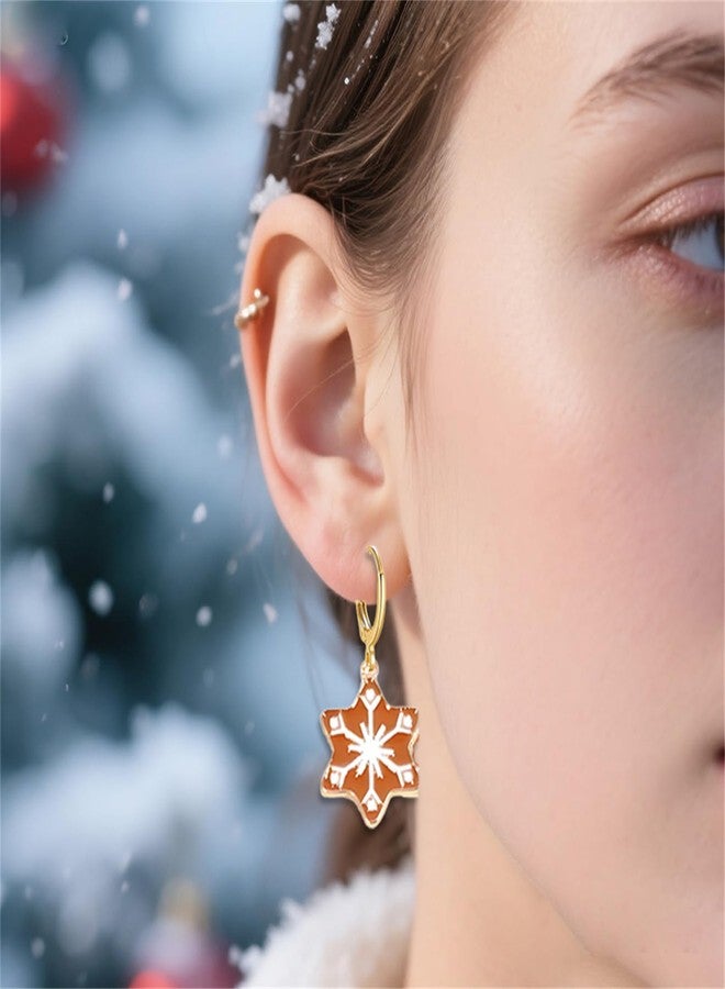 RLHRNDE 12 Pairs Gingerbread Man Earrings for Women Exquisite Brown Enamel Christmas Trees Bow Snowflake Bells Elk Candy Hoop Earrings Xmas Holiday Earring Festival Jewelry Gifts (Christmas) - Image 2