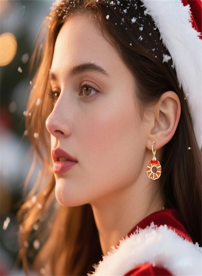 RLHRNDE 12 Pairs Gingerbread Man Earrings for Women Exquisite Brown Enamel Christmas Trees Bow Snowflake Bells Elk Candy Hoop Earrings Xmas Holiday Earring Festival Jewelry Gifts (Christmas) - Image 4