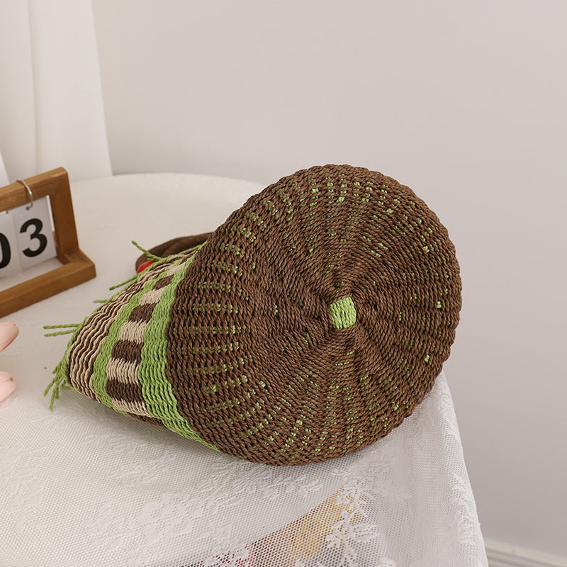 Cute Colorful Wooden Beads Handheld Straw Woven Bag New Twill Loaded Straw Bag Woven Bag Hand Carrying Vegetable Basket Bag Women'S Bag - Image 5