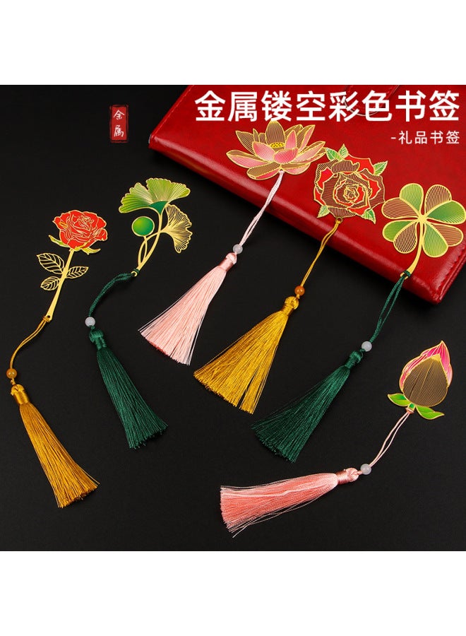 HELPS Creative Metal Painted Bookmark Chinese Style Brass Tassel Retro Student Exquisite Gift Bookmark Wenchuang - Image 2