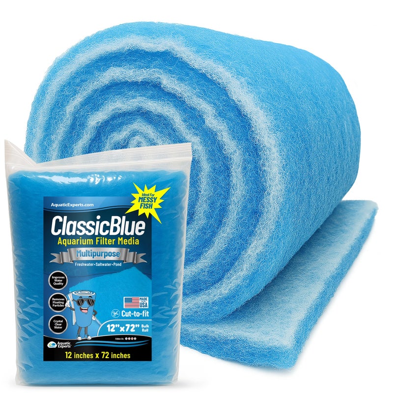Aquatic Experts Classic Bonded Aquarium Filter Pad -12 Inches by 72 Inches by .75 Inch - Blue and White Aquarium Filter Media Roll Bulk Can Be Cut to Fit Most Filters, Made in USA - Image 1