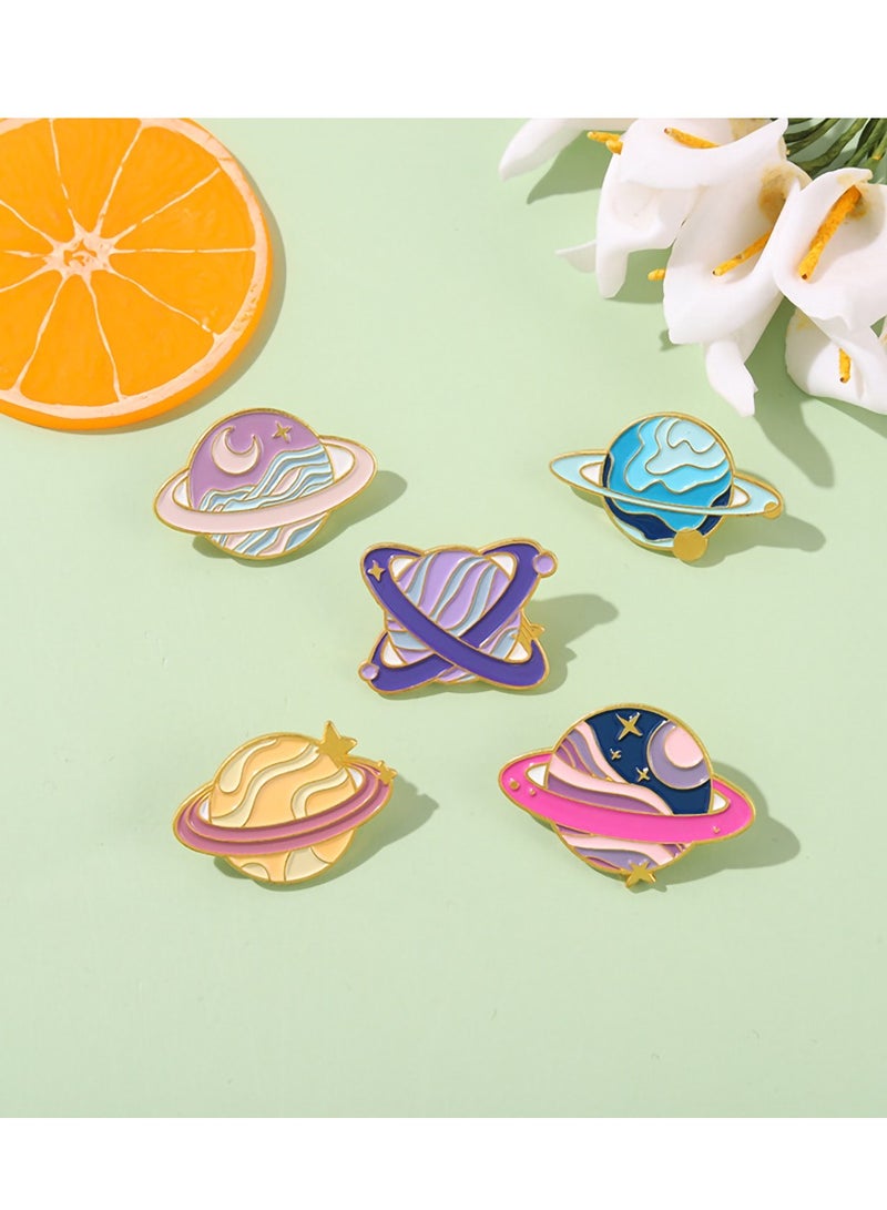 KASTWAVE Enamel Pins, Cartoon Universe Planets Space System Alloy Brooch Exquisite Pink Star Planet Badge Lapel Pins for Men and Women Backpack Jacket Clothing, Etc. (5 Pieces)  - Image 3