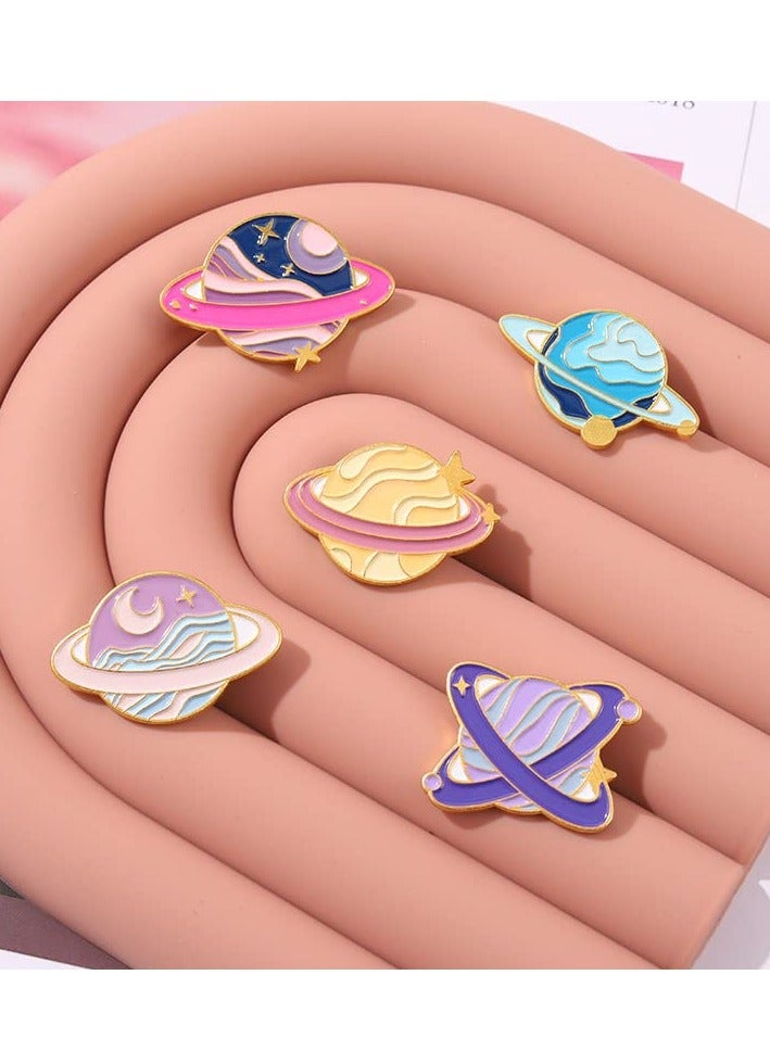 KASTWAVE Enamel Pins, Cartoon Universe Planets Space System Alloy Brooch Exquisite Pink Star Planet Badge Lapel Pins for Men and Women Backpack Jacket Clothing, Etc. (5 Pieces)  - Image 2