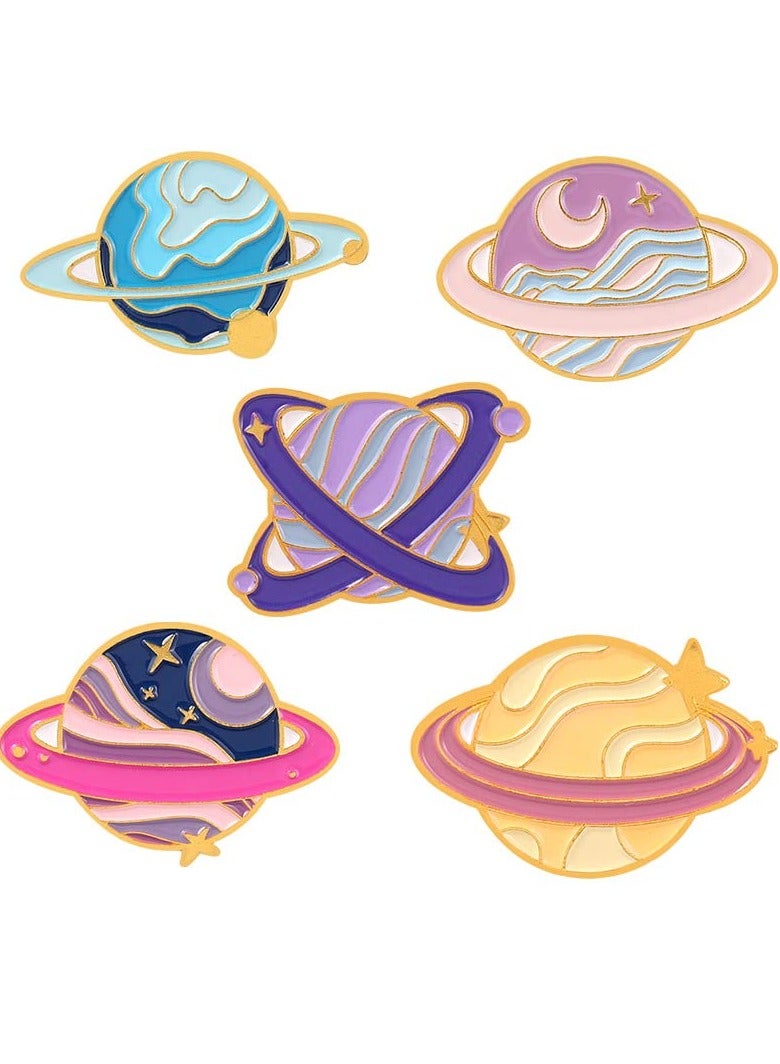 KASTWAVE Enamel Pins, Cartoon Universe Planets Space System Alloy Brooch Exquisite Pink Star Planet Badge Lapel Pins for Men and Women Backpack Jacket Clothing, Etc. (5 Pieces)  - Image 1