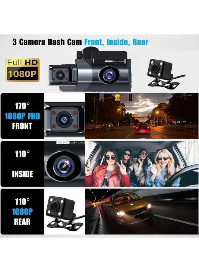 oldlaiben 3 Camera Dash Cam,3lens Wifi Car Dvr Camera Video Recorder,Front And Rear Inside Wifi Dash Car Camera ,Full Hd 170° Cyclic Recording,With 24h Parking Mode,Included 32GB Card(Built-In Wi-Fi GPS) - Image 5