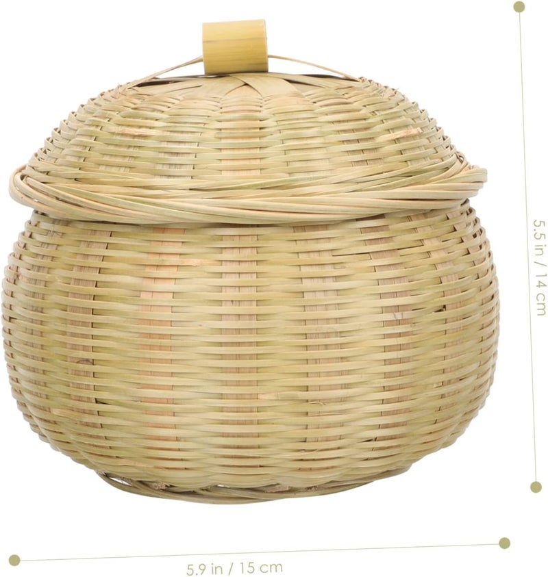 VOSAREA Multi-function Storage Basket with Cover Handmade Woven Container for Snacks Fruits and Vegetables and Lightweight Storage - Image 3