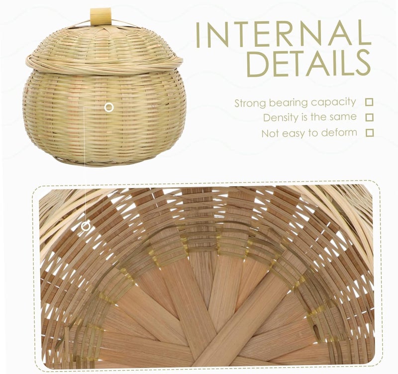 VOSAREA Multi-function Storage Basket with Cover Handmade Woven Container for Snacks Fruits and Vegetables and Lightweight Storage - Image 4