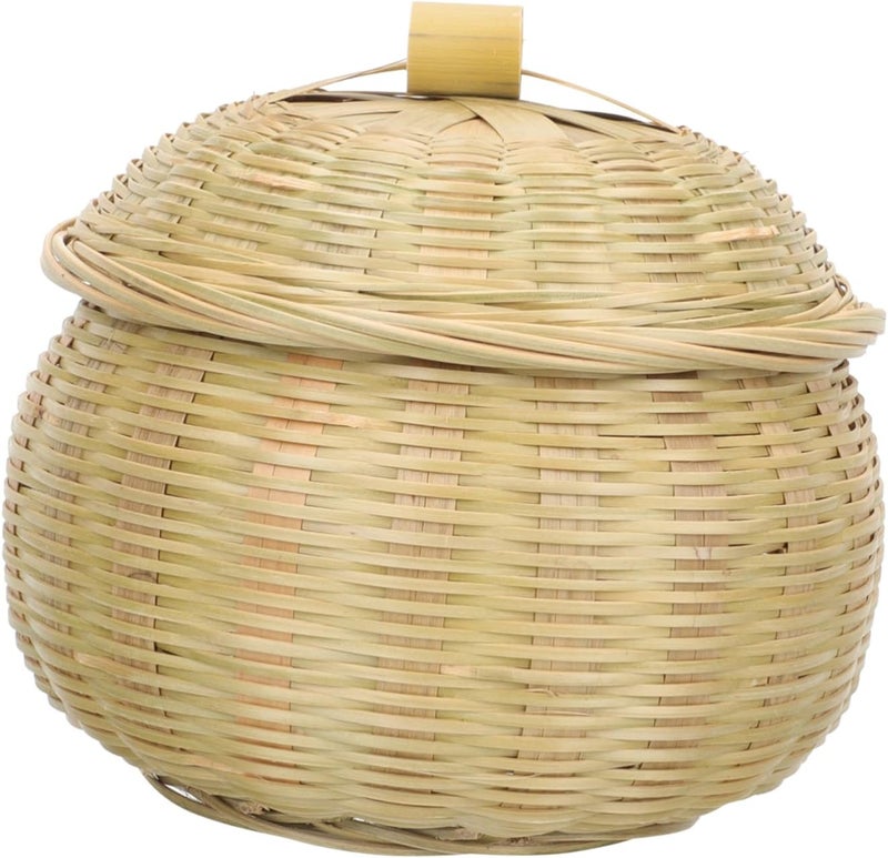 VOSAREA Multi-function Storage Basket with Cover Handmade Woven Container for Snacks Fruits and Vegetables and Lightweight Storage - Image 1