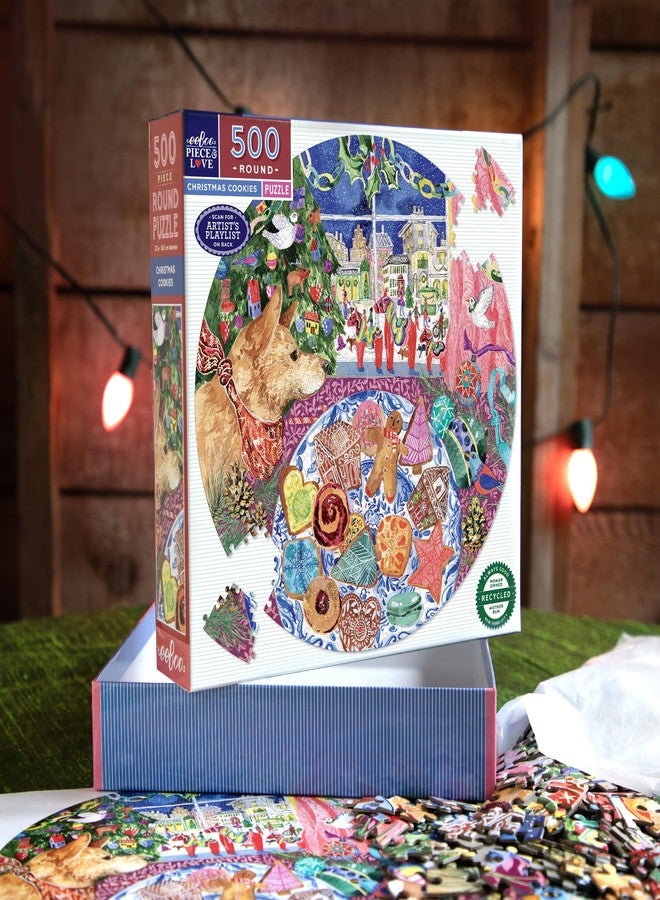 إيبو أحجية إيبو 500 قطعة - أحجية كعكة عيد الميلاد للكبار، دائرية بقطر 23 بوصة، مصنوعة من ورق مقوى معاد تدويره وحبر نباتي. - Image 4