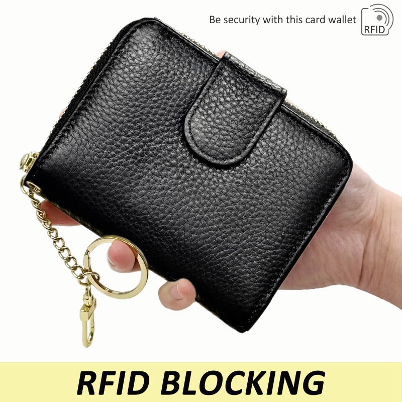 Beurlike محفظة بطاقات الائتمان RFID للنساء من بيورلايك - حالة تنظيم جلدية صغيرة للسيدات (ترقية A (10 أكورديون/حلقة مفاتيح) - سوداء - Image 5