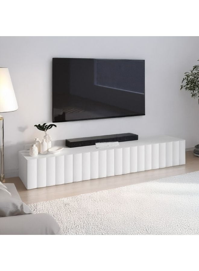 كرنك وحدة حامل تلفزيون كارناك جوهانسن 200 سم - مركز ترفيهي حديث قابل للتركيب على الحائط أو قائم بذاته - 4 أدراج - خشب MDF هندسي - تصميم مموج - إدارة الكابلات - ألوان قابلة للتخصيص - أبيض - Image 1