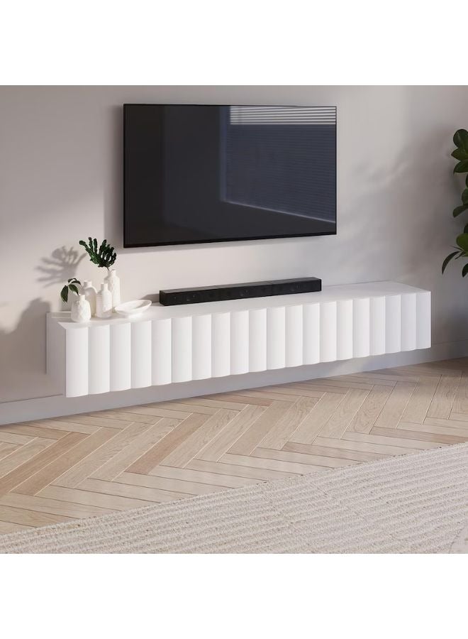 كرنك وحدة حامل تلفزيون كارناك جوهانسن 200 سم - مركز ترفيهي حديث قابل للتركيب على الحائط أو قائم بذاته - 4 أدراج - خشب MDF هندسي - تصميم مموج - إدارة الكابلات - ألوان قابلة للتخصيص - أبيض - Image 2