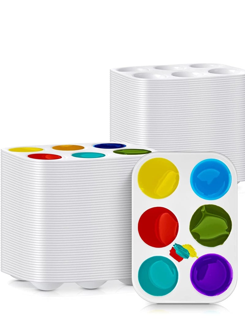 SYOSI صينية بلاستيكية بيضاء، لوحة ألوان مائية مستطيلة الشكل، 6 حوامل، مجموعة كبيرة لجميع مستويات المهارة للأطفال والطلاب والكبار، صناعة يدوية، فنون أكريليك، 100 قطعة - Image 1