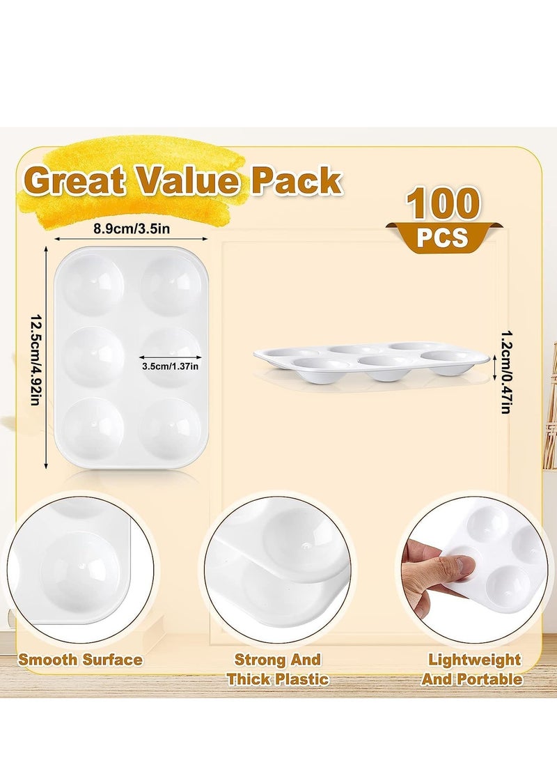 SYOSI صينية بلاستيكية بيضاء، لوحة ألوان مائية مستطيلة الشكل، 6 حوامل، مجموعة كبيرة لجميع مستويات المهارة للأطفال والطلاب والكبار، صناعة يدوية، فنون أكريليك، 100 قطعة - Image 3