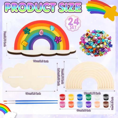 Blueweenly 24 Sets Rainbow Painting Craft for Kids Party Favors Art Wooden Painting Sets for Party Favors Brush Kit Return Gifts Birthday Supplies Class Make Your Own Craft Kits - Image 5