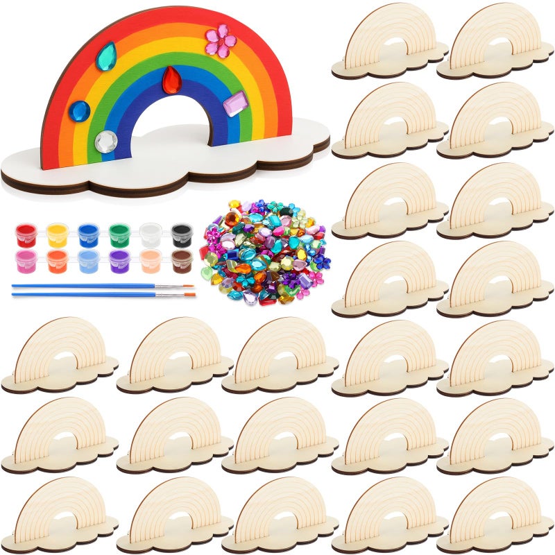 Blueweenly 24 Sets Rainbow Painting Craft for Kids Party Favors Art Wooden Painting Sets for Party Favors Brush Kit Return Gifts Birthday Supplies Class Make Your Own Craft Kits - Image 3