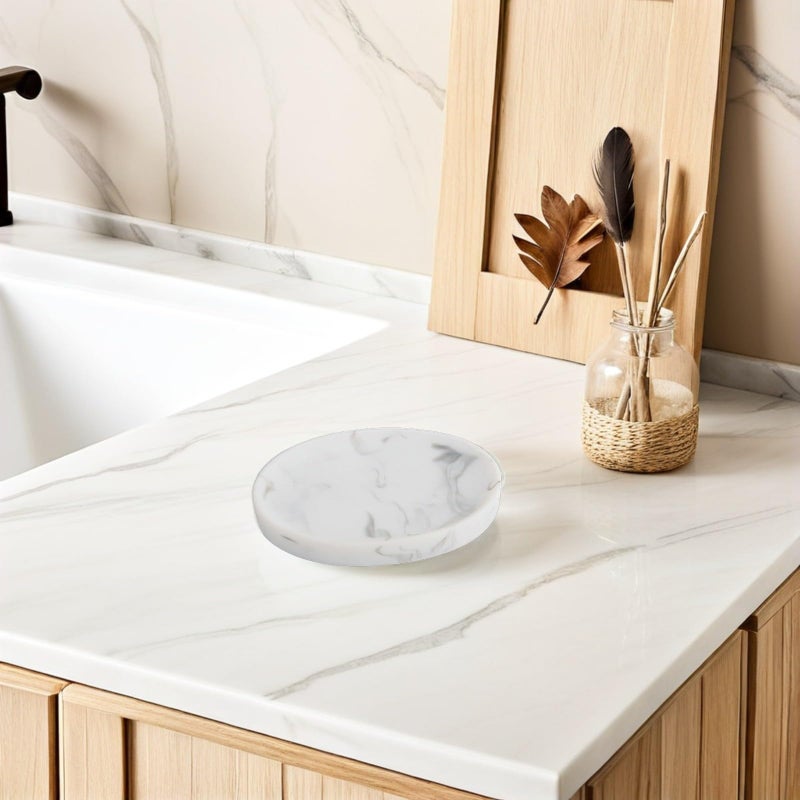 White Marble Pattern Soap Dish with Drainage Round Bar Soap Holder for Hotel Home Bathroom - Image 5