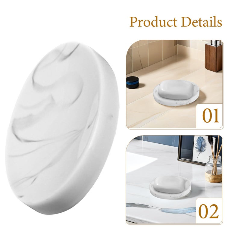 White Marble Pattern Soap Dish with Drainage Round Bar Soap Holder for Hotel Home Bathroom - Image 4