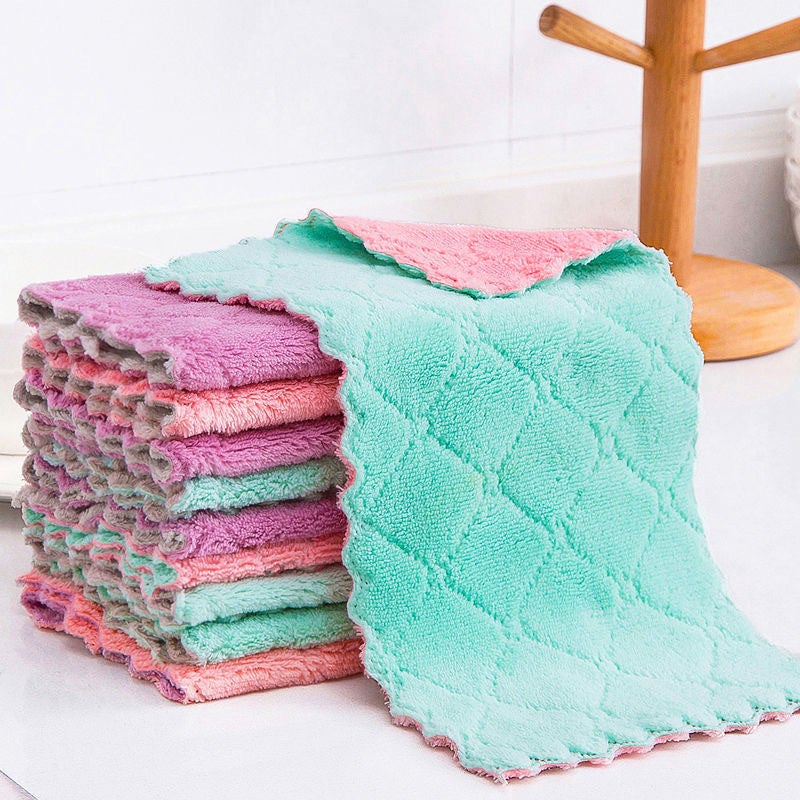 Generic Thick Coral Fleece Dishcloth Absorbent Kitchen Towel double-sided coral fleece 