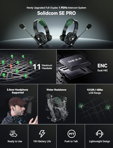 HollyView Hollyland Solidcom SE PRO 6-Users ENC Noise Cancellation Wireless Intercom Headset System 1312ft Team Communication with 3.5mm Single Ear Headset for Movie Shoot Live Show (1.9GHz Version) - Image 2