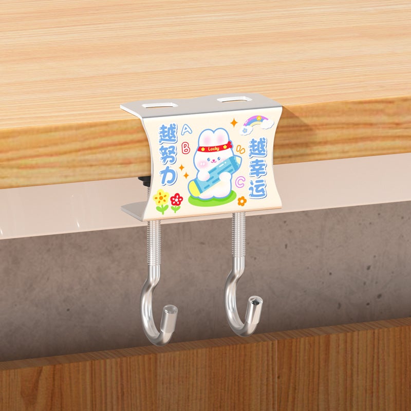 No-Drill Dual Hook Student Desk Lucky Rabbit Double Hook 