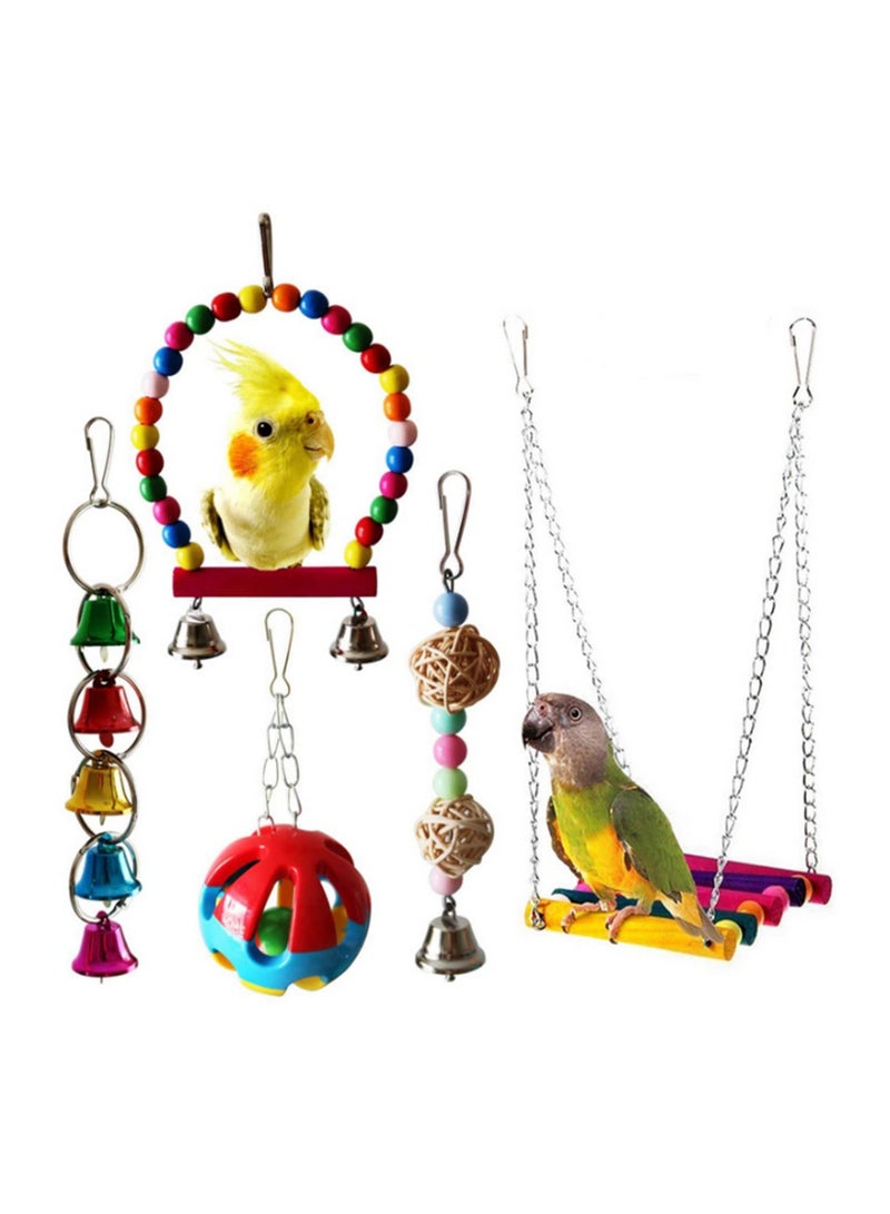 5Pcs Bird Parrot Toys Hanging Bell Pet Bird Cage Hammock Swing Toy Hanging Toy for Small Parakeets Cockatiels Conures Macaws Parrots Love Birds - Image 1