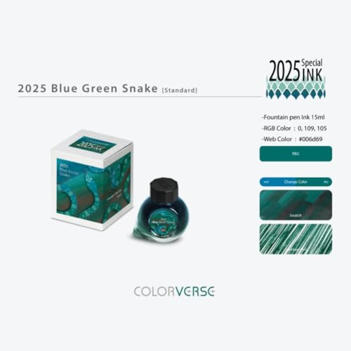 Colorverse 2025 Special Ink Blue Green Snake Standard 15ml Fountain Pen Ink - Image 3