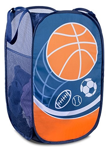 Handy Laundry Collapsible Mesh Pop Up Hamper with Wide Opening and Side Pocket - Breathable, Sturdy, Foldable, and Space-Saving Design for Clothes and Storage (Sports) - Image 1